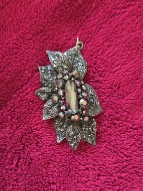 Silver-Tone Floral Crystal Pendant Necklace - Clear Crystal Accent